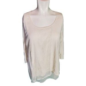Picadilly Tunic Top Scoop Neck Textured Layered Mixed Media Top Tee Ivory sz M